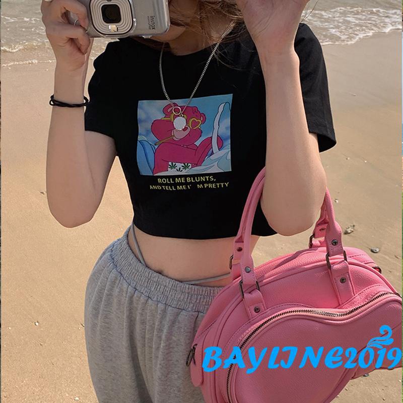 Áo Thun Croptop Tay Ngắn Cổ Tròn In Hình Gấu Hoạt Hình Thời Trang Mùa Hè Cho Nữ | BigBuy360 - bigbuy360.vn