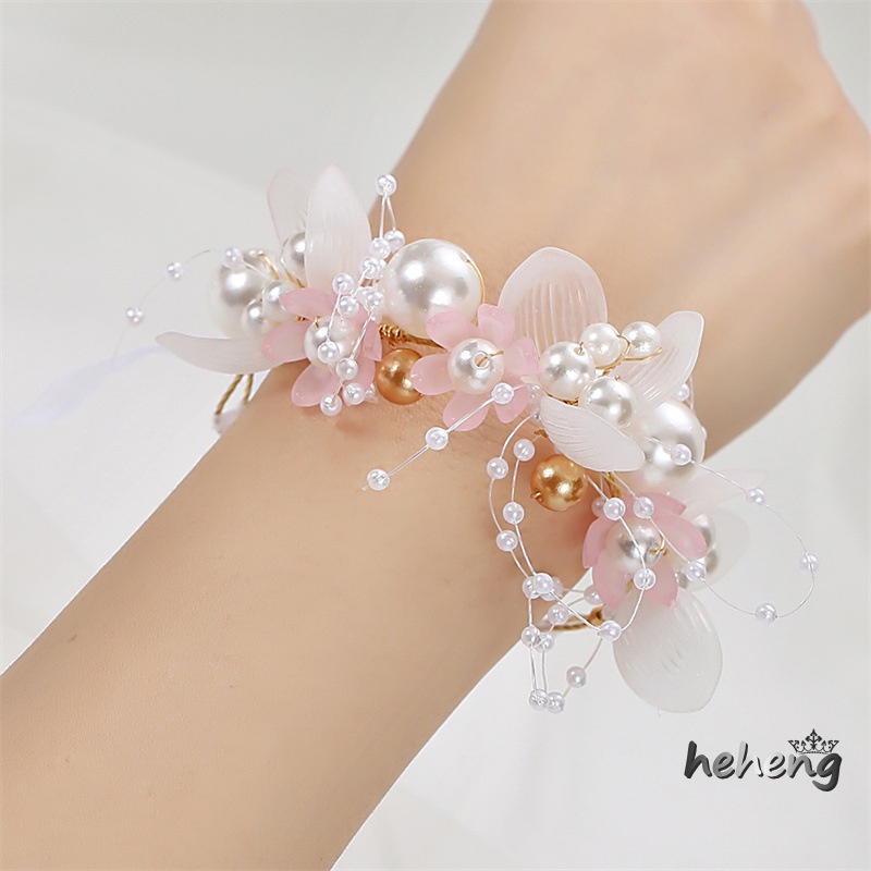 Vòng Hoa Đeo Cổ Tay Buộc Dây Đính Ngọc Trai Cho Cô Dâu