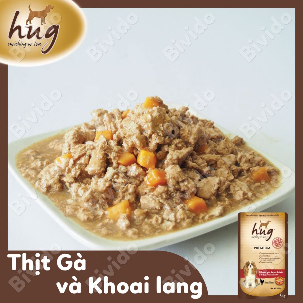 Pate Hug cho chó có thịt cừu, gà tươi dinh dưỡng túi 120g - Bivido