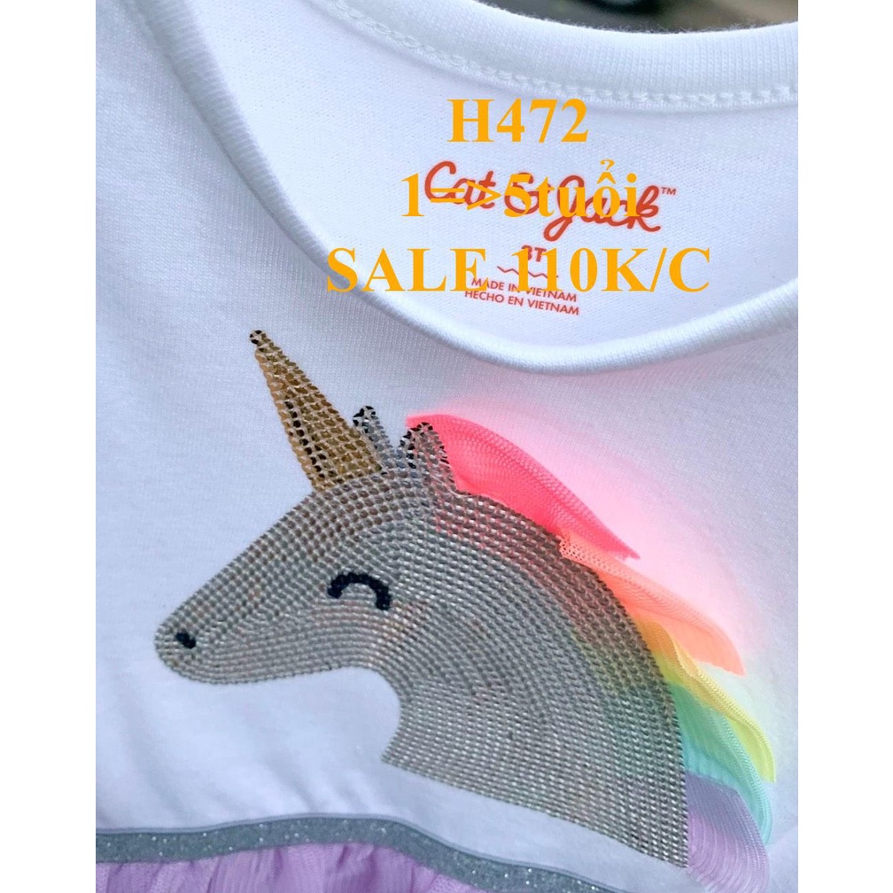 * Mã H472: Đầm thun Tay Cánh tiên phối VOAN Đính KIM SA CỐ ĐỊNH Hình Ngựa Pony bé gái.