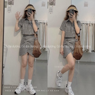 set áo sơ mi kẻ kèm cv kẻ rúm