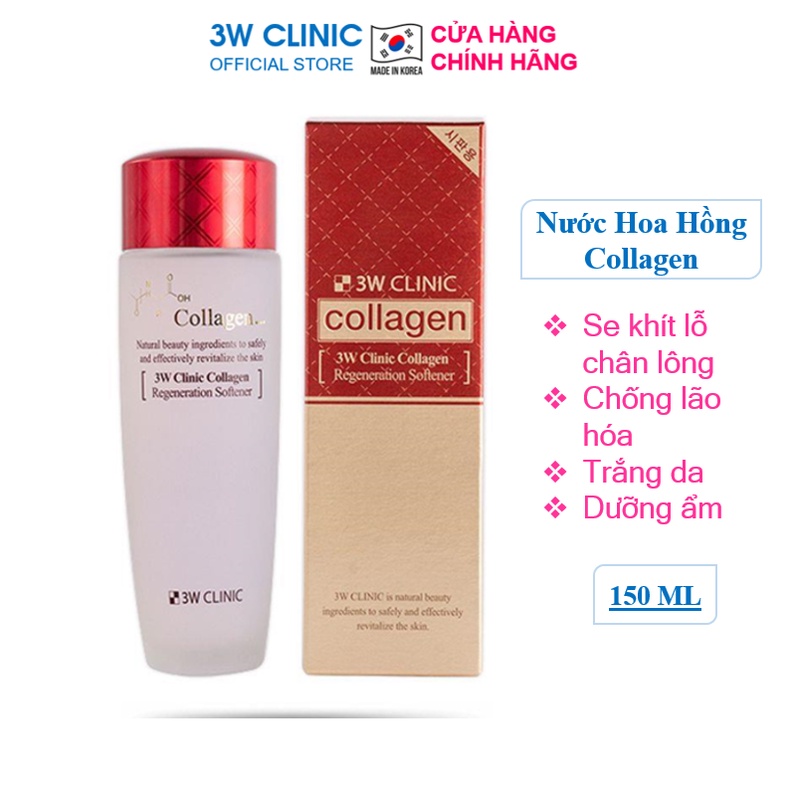 [Mã BMBAU50 giảm 7% đơn 99K] Nước hoa hồng dưỡng da săn chắc chống lão hóa tinh chất Collagen 3W CLINIC Hàn Quốc 150ml