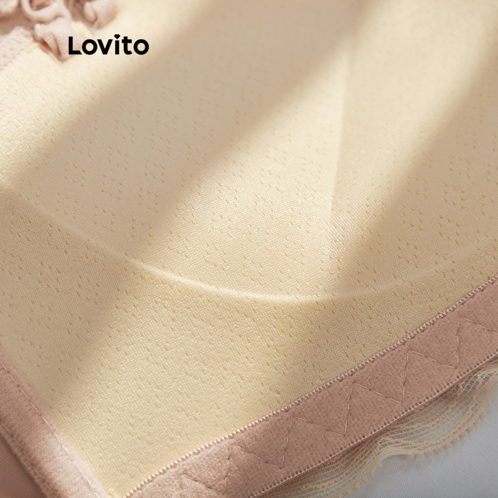 Áo ngực Lovito không gọng phối ren màu sắc tương phản L12078 (Hồng)