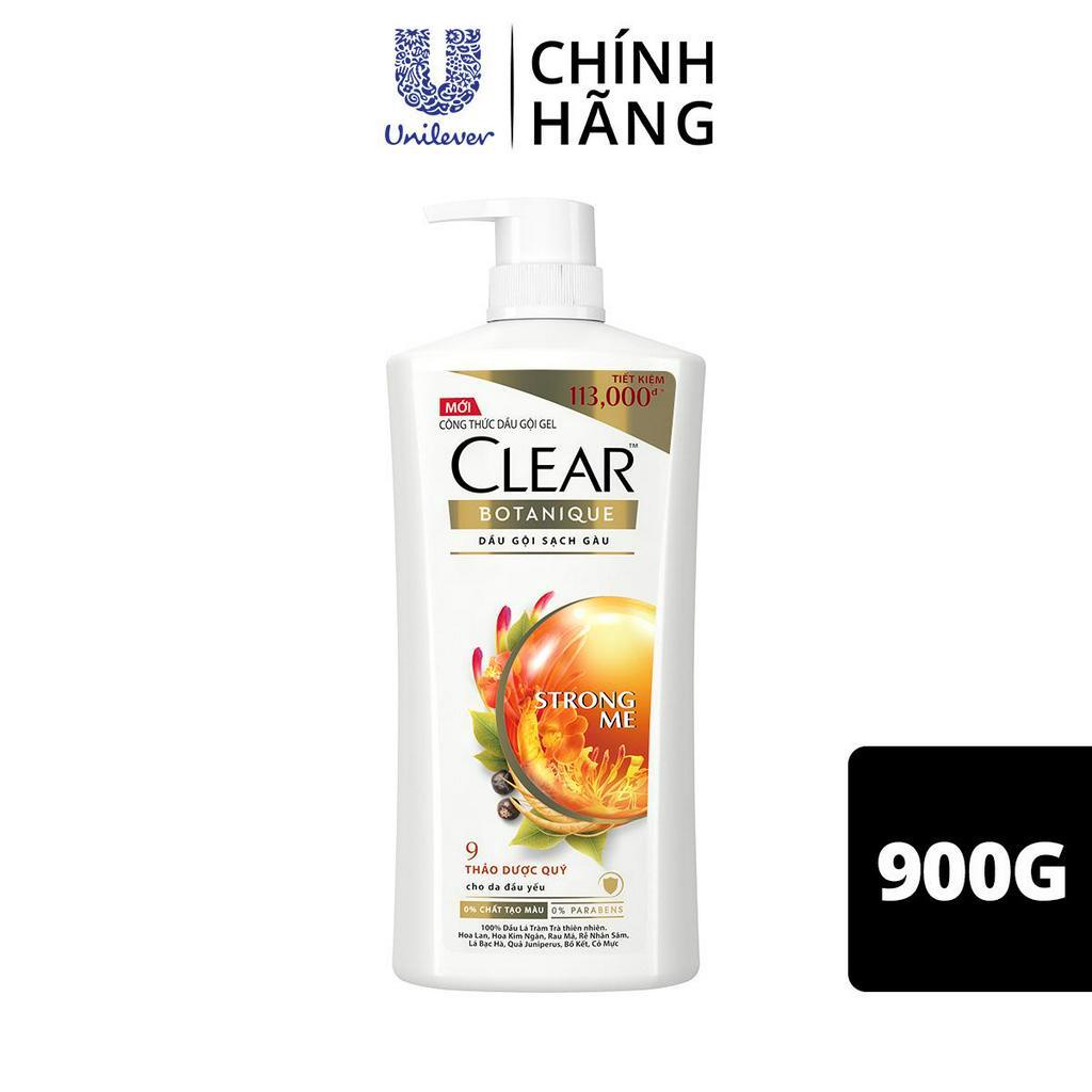 Dầu gội đầu Clear Botanique 9 Thảo Dược Quý cho Da Đầu Yếu với 3X Sức Mạnh Đánh Bay Gàu Nhờn Ngứa 900g