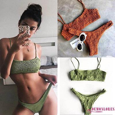 Set đồ bơi 2 mảnh màu trơn thời trang quyến rũ cho nữ