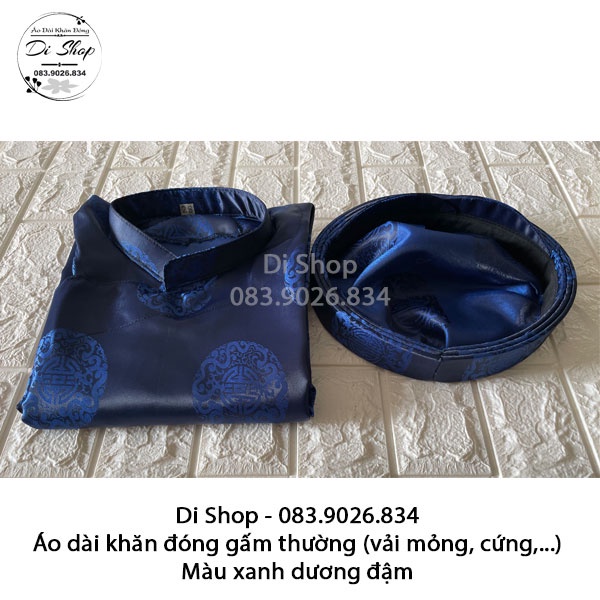 Áo dài khăn đóng truyền thống nam  - Màu xanh dương vải gấm loại thường