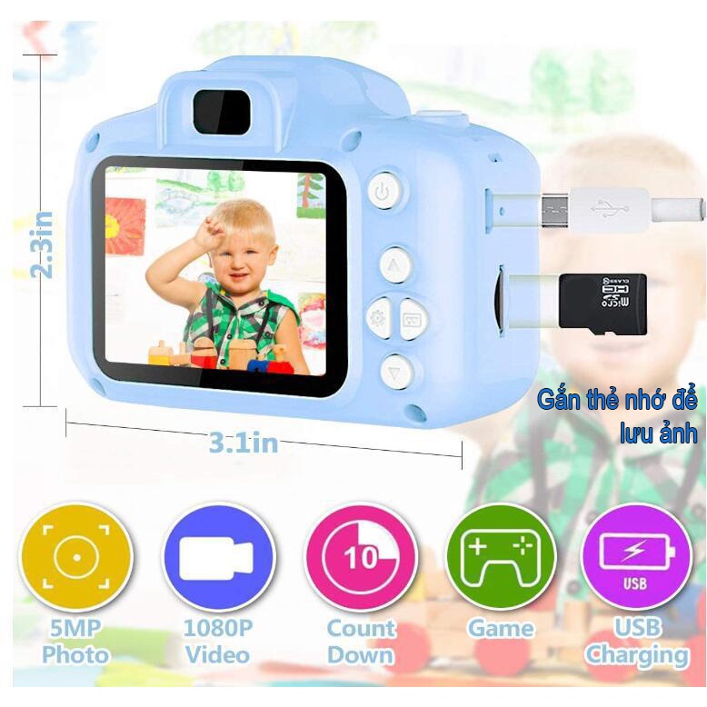 Máy ảnh kỹ thuật số mini 2.0 inch 1080P có 3 màu cho bé