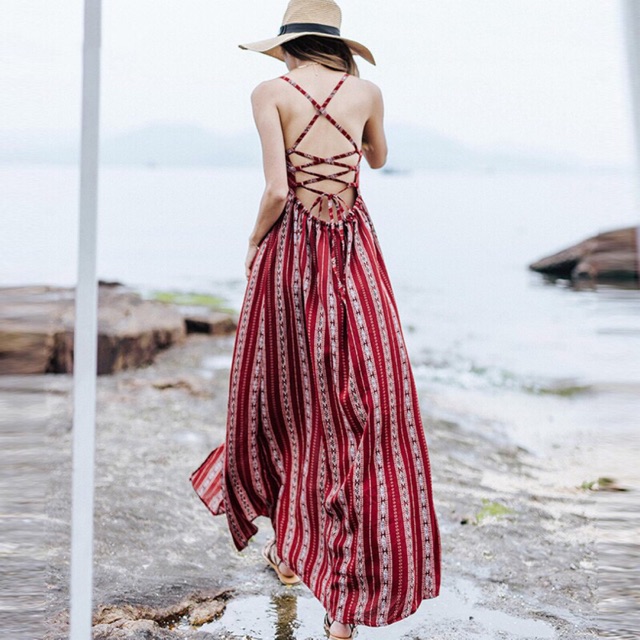 Đầm maxi hoạ tiết boho