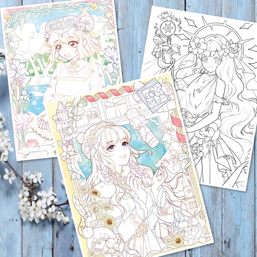 Line art tranh tô màu combo10tranh giấy dầy đẹp