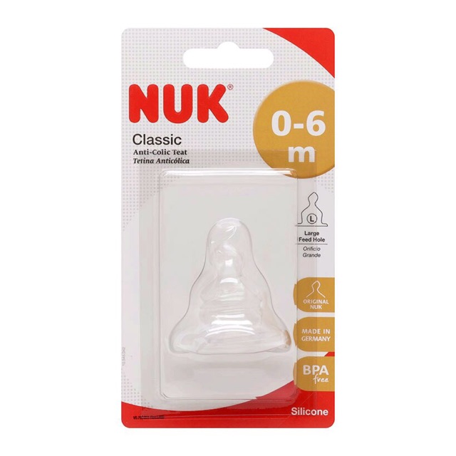 Núm ty silicon Nuk các sz M-L cho bé từ 0-6m và 6-18m dùng cho bình cổ rộng và cổ nhỏ - Đức