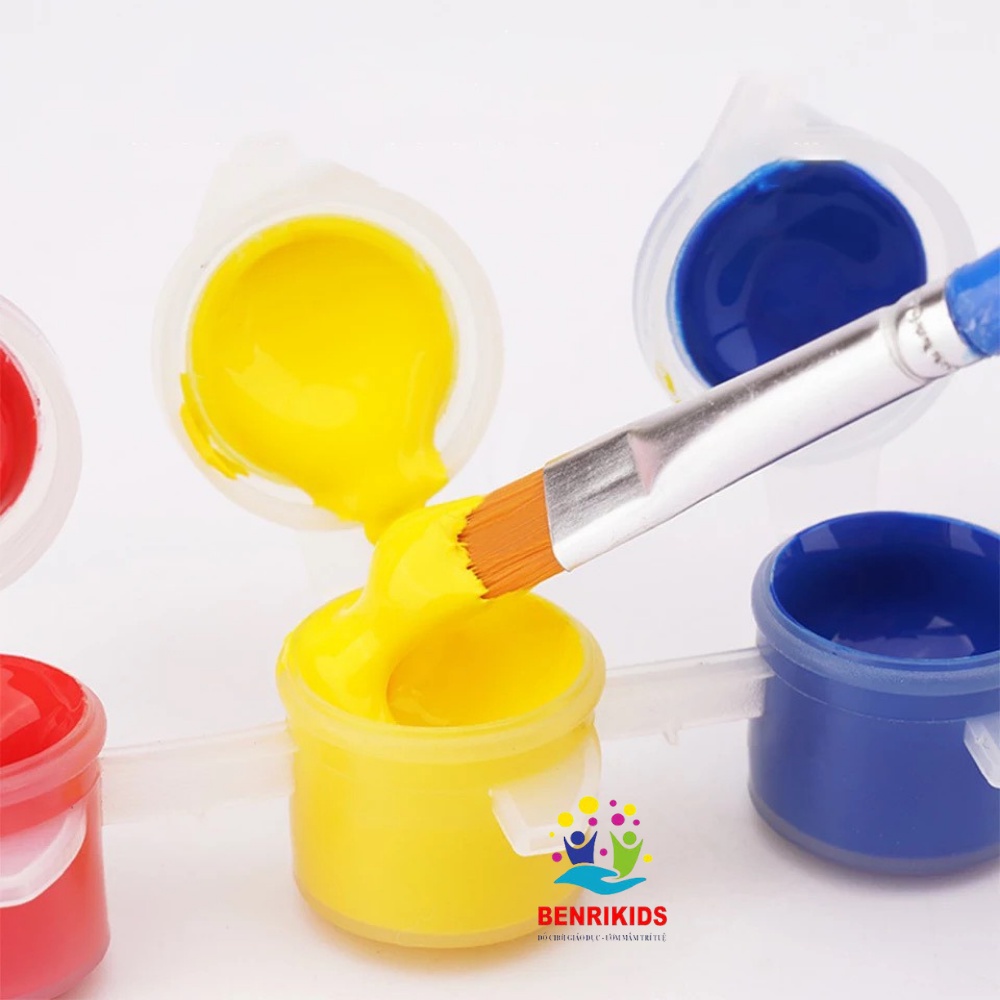 6 Hũ Sơn Acrylic Cơ Bản Kèm Bút Lông Thích Hợp Cho Bé Vẽ Trên Tất Cả Vật Liệu