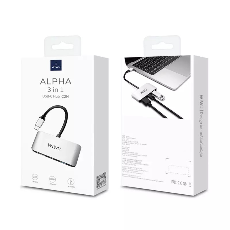 HUB adapter chuyển đổi 3-in-1 WIWU Alpha C2H hỗ trợ Macbook