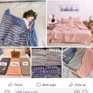 Chăn Hè Cotton Đũi Kẻ Muji hàng xuất nhật