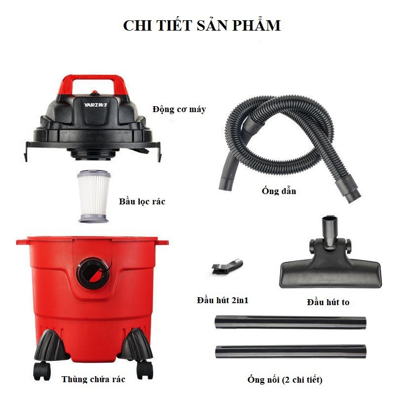 Máy Hút Bụi Kiểu Dáng Công Nghiệp YAIRZ Hút Khô Hút Ướt Thiết Kế Bầu Lọc Có Thể Rửa Bằng Nước HBAR | BigBuy360 - bigbuy360.vn