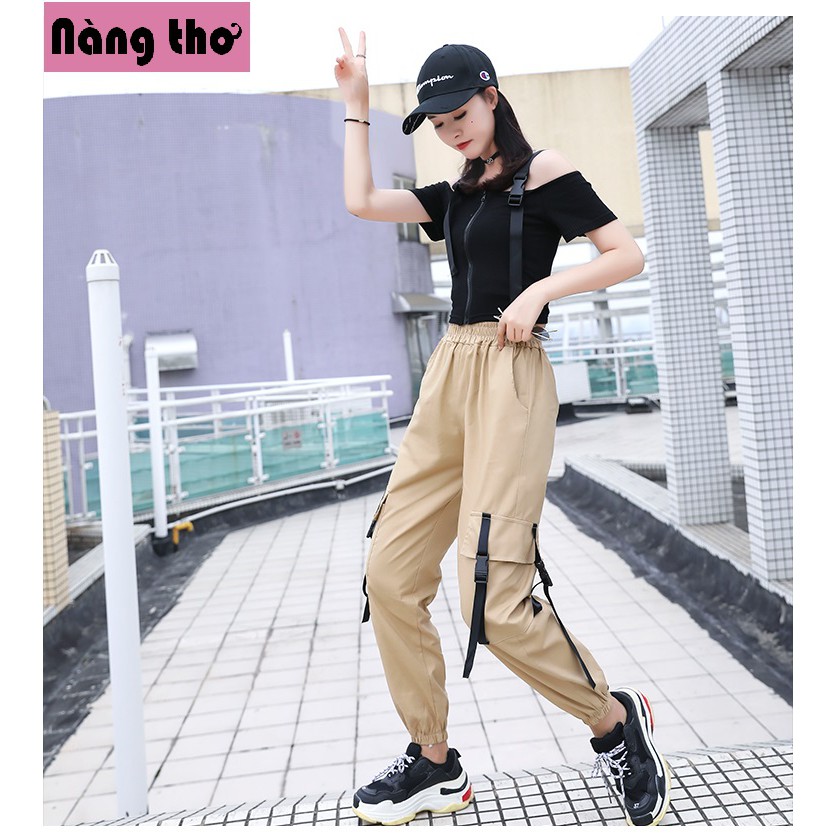 Quần Jogger Nữ Bo Gấu Phối Túi Hộp 2 Khuy Đen Phong Cách Trẻ trung - Nàng Thơ's Shop