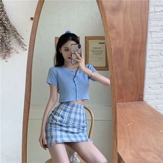 Set Áo Cardigan Ngắn Tay + Chân Váy Lưng Cao Thời Trang Theo Phong Cách Hàn Quốc Cho Nữ