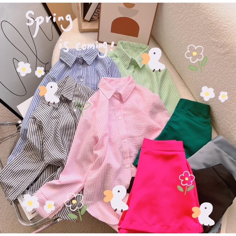 Baby set sơmi sọc phối quần short 4 màu