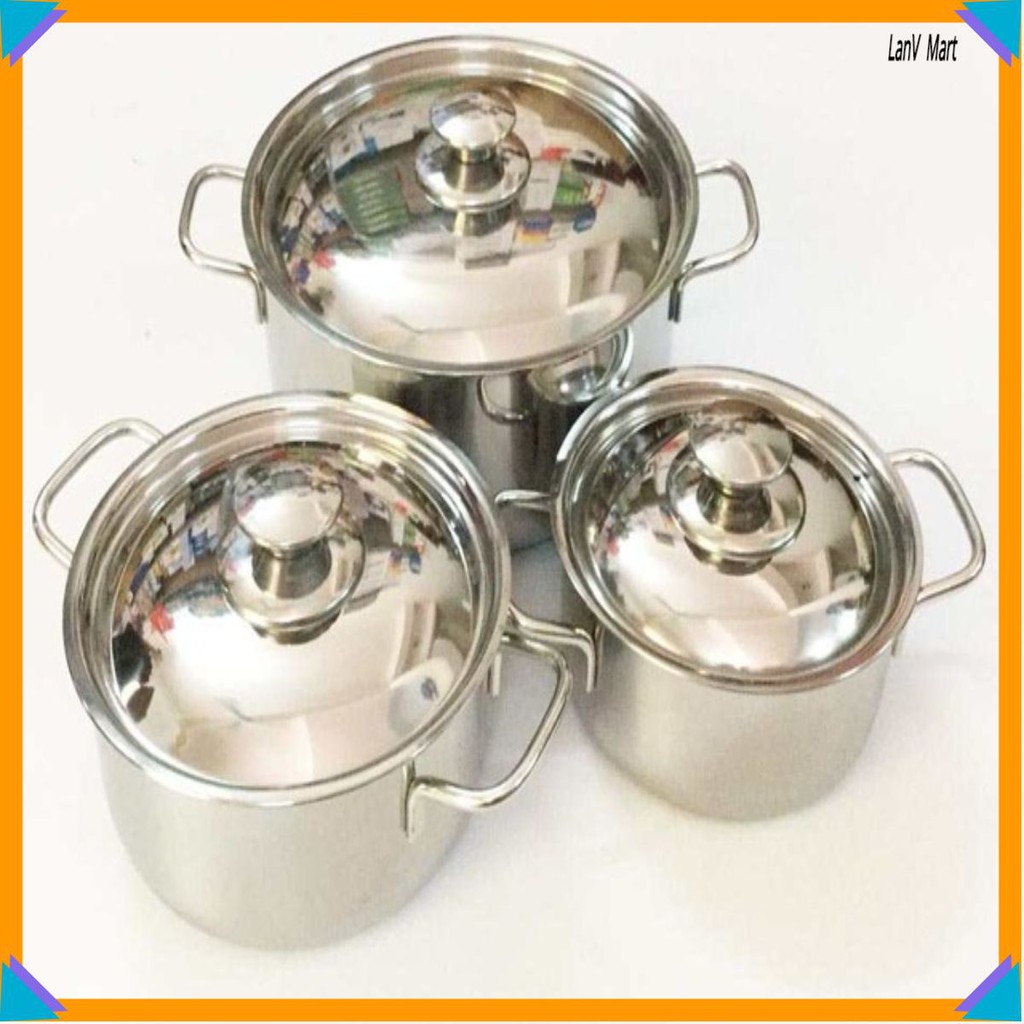 Bộ 3 nồi inox Sharp size 16 - 20 - 24 cm đun từ Tiện ích Online