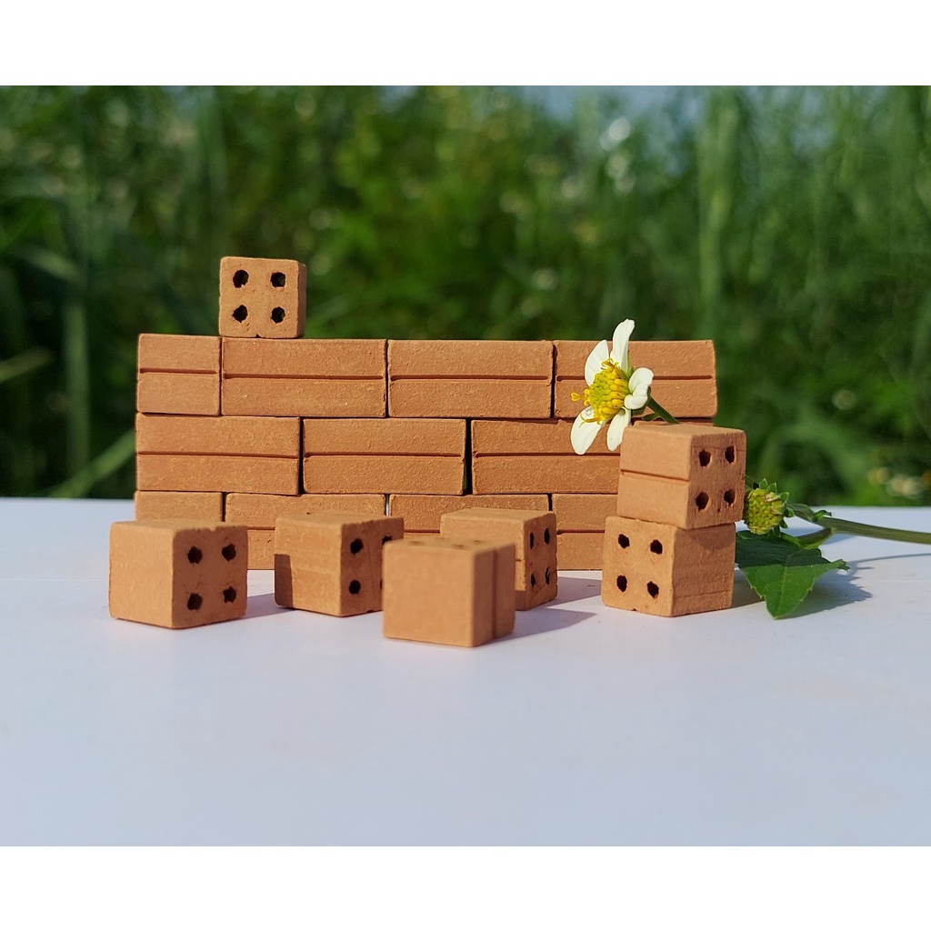 100 Viên - GẠCH ỐNG, GẠCH THẺ Mini, Gạch Đất Sét Nung Mô Hình, Tiểu Cảnh.