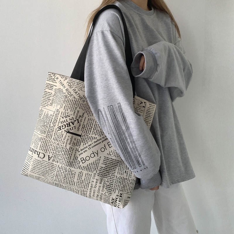 Túi xách vải canvas sức chứa lớn phong cách retro dành cho nữ