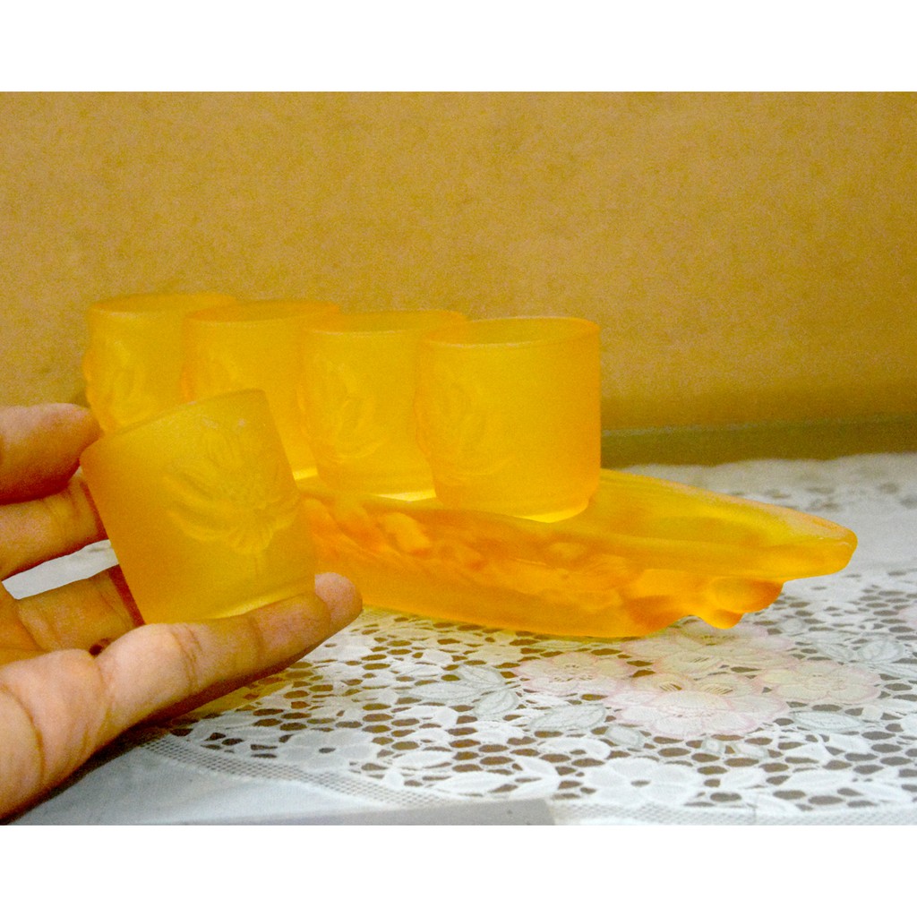 Án năm-bộ năm ly nước thờ cúng lưu ly vàng