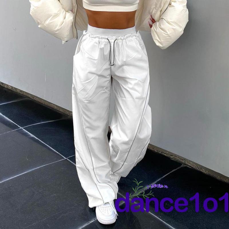 ☾FR♡Women´s High Waist Drawstring Cinched Feet Style Summer Wide Leg Straight Pants
