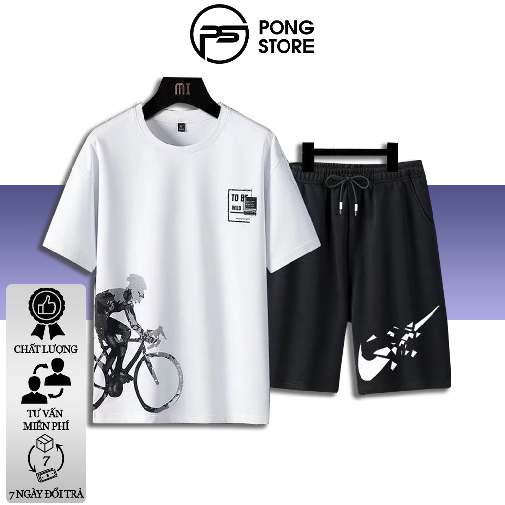 Đồ bộ nam hè thời trang BYBIKE nguyên set đồ nam mặc nhà áo in hình đạp xe kèm quần short mẫu BB01