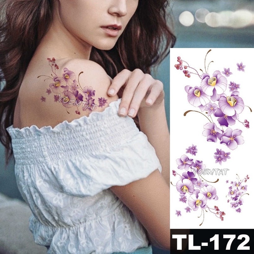 Hình Xăm Dán Tạm Thời Hình Hoa Hồng Tím Đẹp Mắt