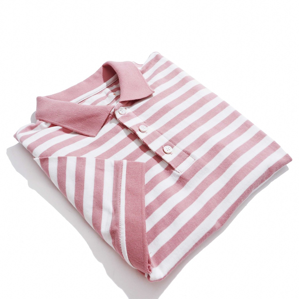 Áo Thun Polo Nam Cổ Bẻ Sọc Hồng BY COTTON Light Pink Stripe Polo