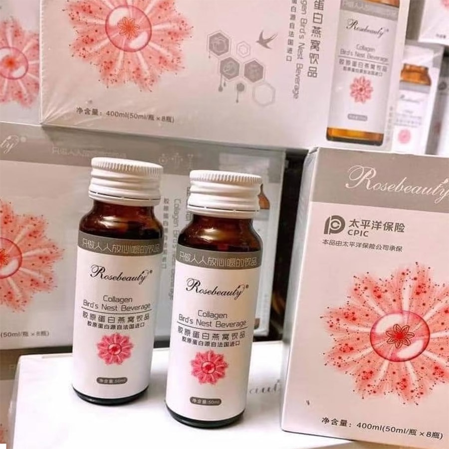 Nước uống collagen yến trắng da Rose beauty - hộp 8 chai