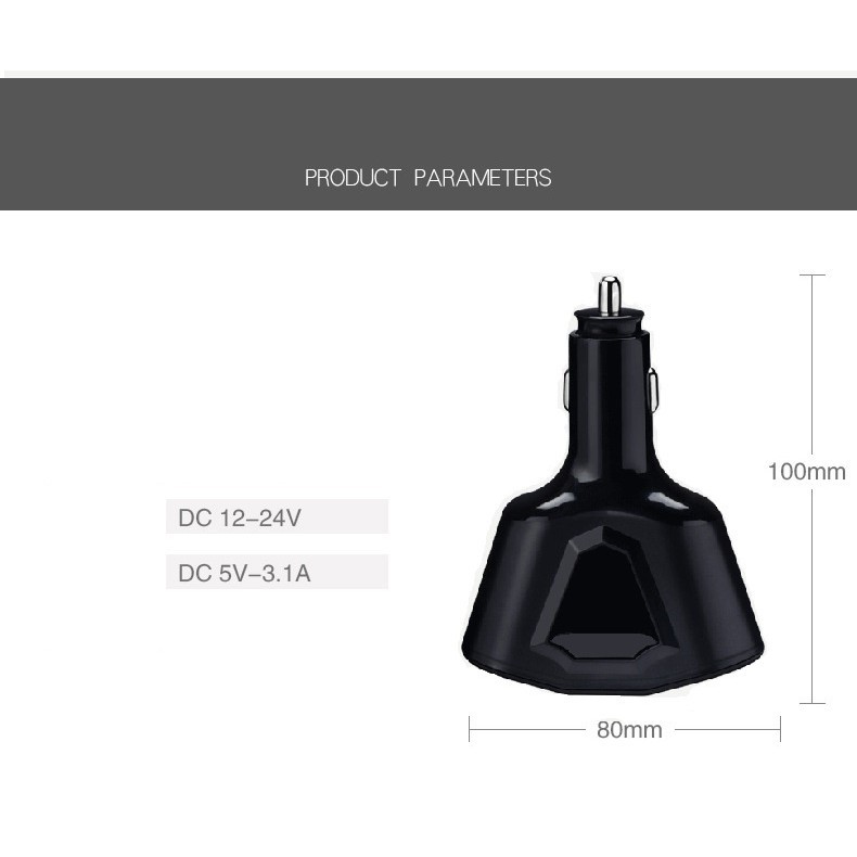 Tẩu chia sạc xe hơi ô tô 2 Nguồn - 2 usb có báo điện áp