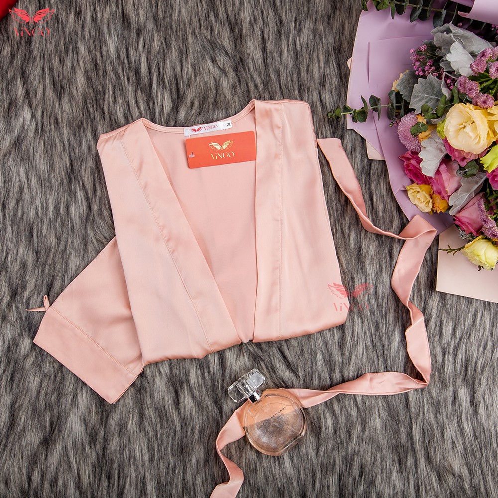 Áo choàng lụa dáng dài tay lửng có dây thắt eo thiết kế Vingo AC11 VNGO | BigBuy360 - bigbuy360.vn