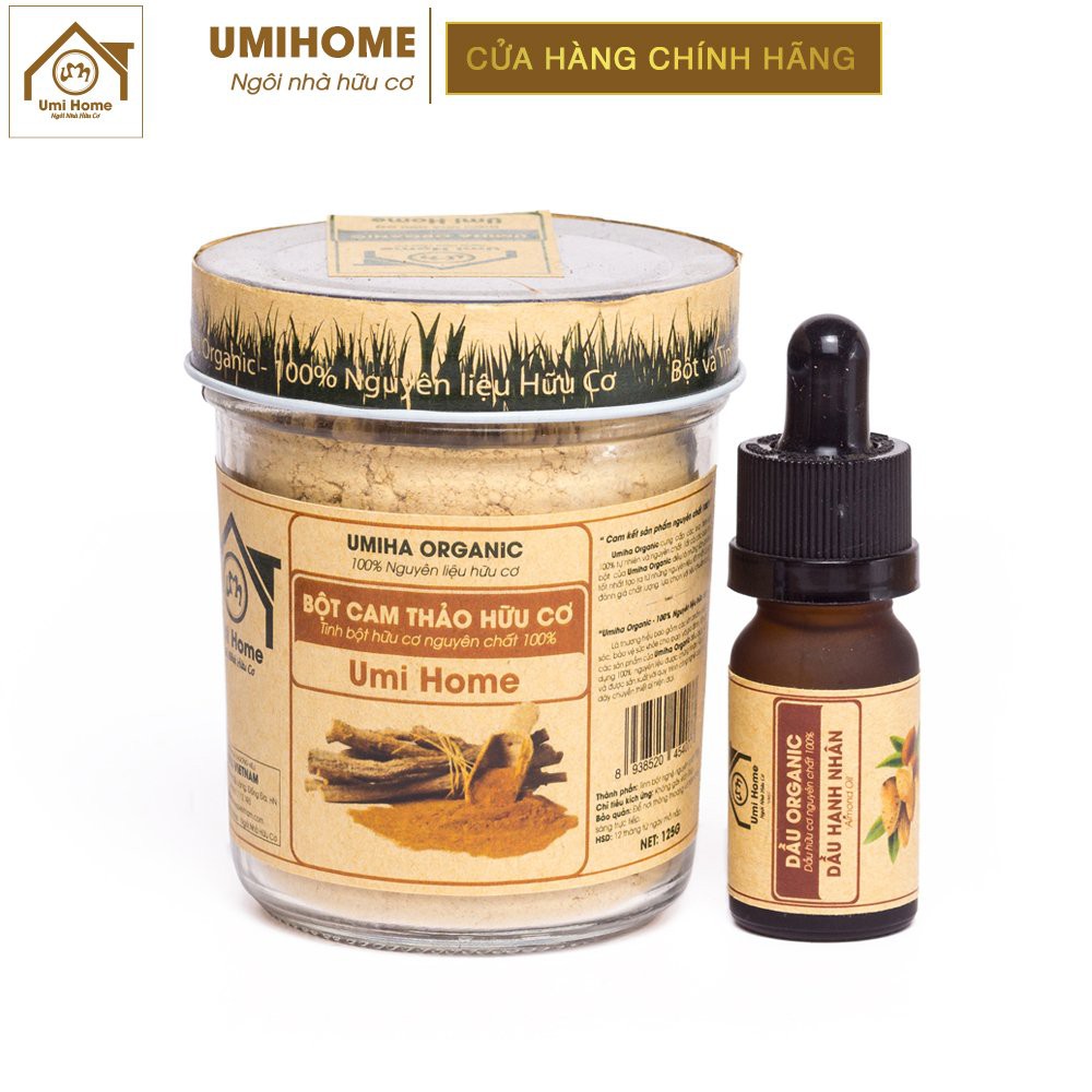 Combo Dưỡng Da, Ngăn Ngừa Lão Hóa và Tàn Nhang UMIHOME gồm Dầu Hạnh Nhân 10ml và Bột Cam Thảo 135g hữu cơ