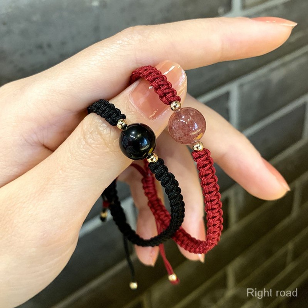 Bộ 2 Vòng Tay Bện Dây May Mắn Tự Nhiên Màu Đỏ/Đen Thời Trang