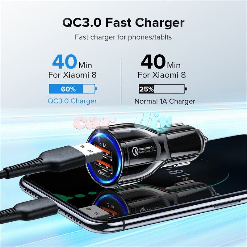 Tẩu Sạc Điện Thoại Nhanh 3.0 2 Cổng USB 3.0 Cho Xe Hơi