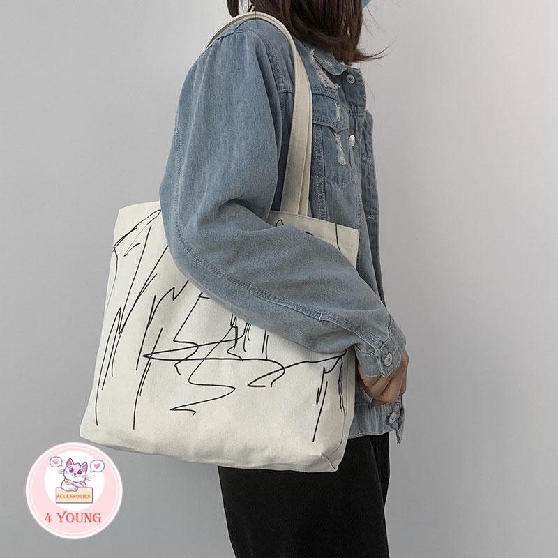 Túi tote thời trang phong cách Ulzzang vải canvas đựng vừa A4 đẹp giá rẻ T1004