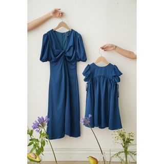 Đầm trẻ em CRABIE babydoll tay bồng lụa tiểu thư xinh xắn - Silky Dress - Xanh sapphire