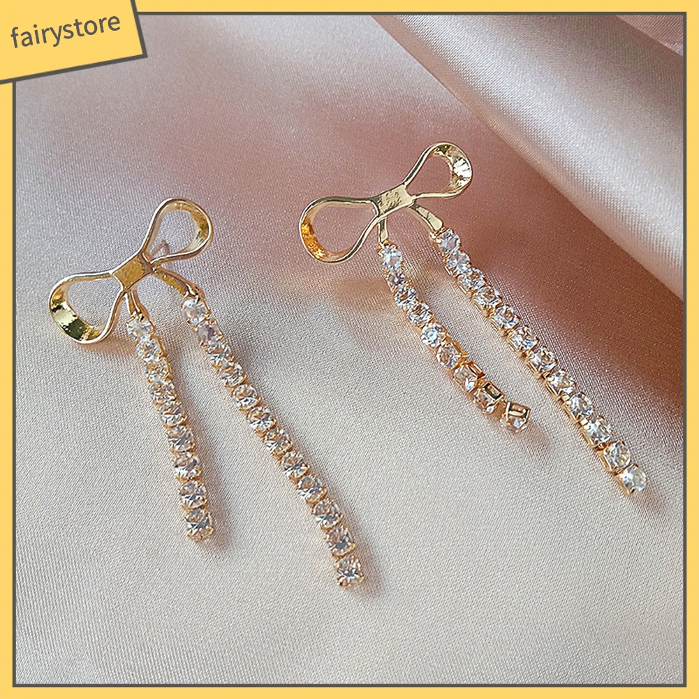 Hoa Tai Dáng Dài Phối Nơ Thiết Kế Thanh Lịch Cho Nữ