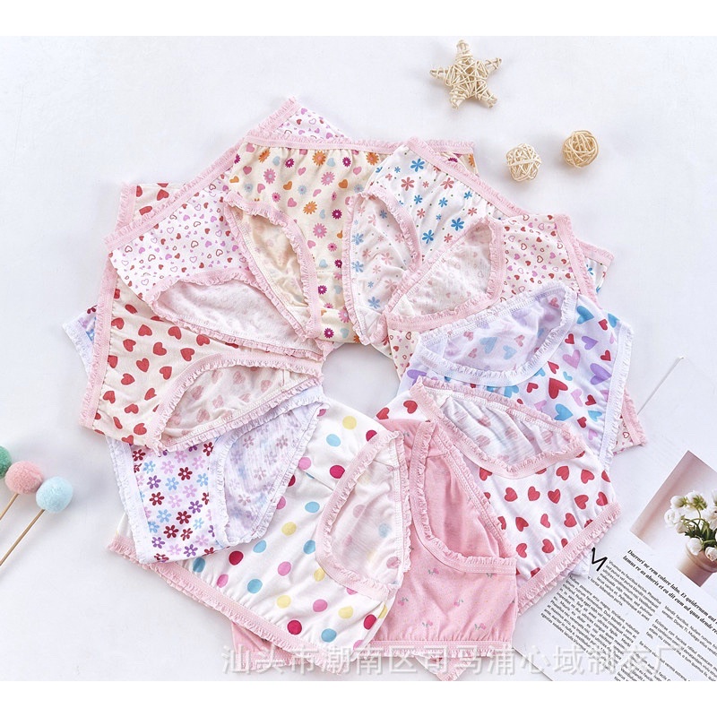 Set 12 quần chíp tam giác bé gái  100% cotton co giãn tốt mềm mịn, thoải mái nhiều màu sắc