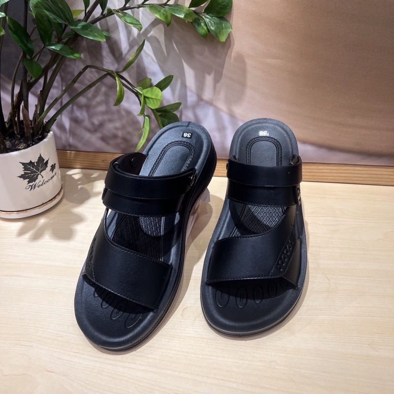 Dép quai ngang nam - Xăng đan nam Luxshoes - Dép nam da bò thật đế cao su kếp chống trơn trượt, kiểu dáng đơn giản