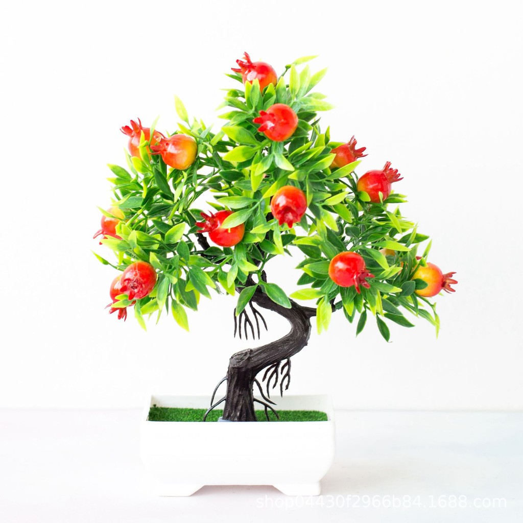 Cây Giả - Chậu Cây Lựu Đào Quất CherryBonsai để bàn-Cây trang trí nhà cửa văn phòng quán cafe