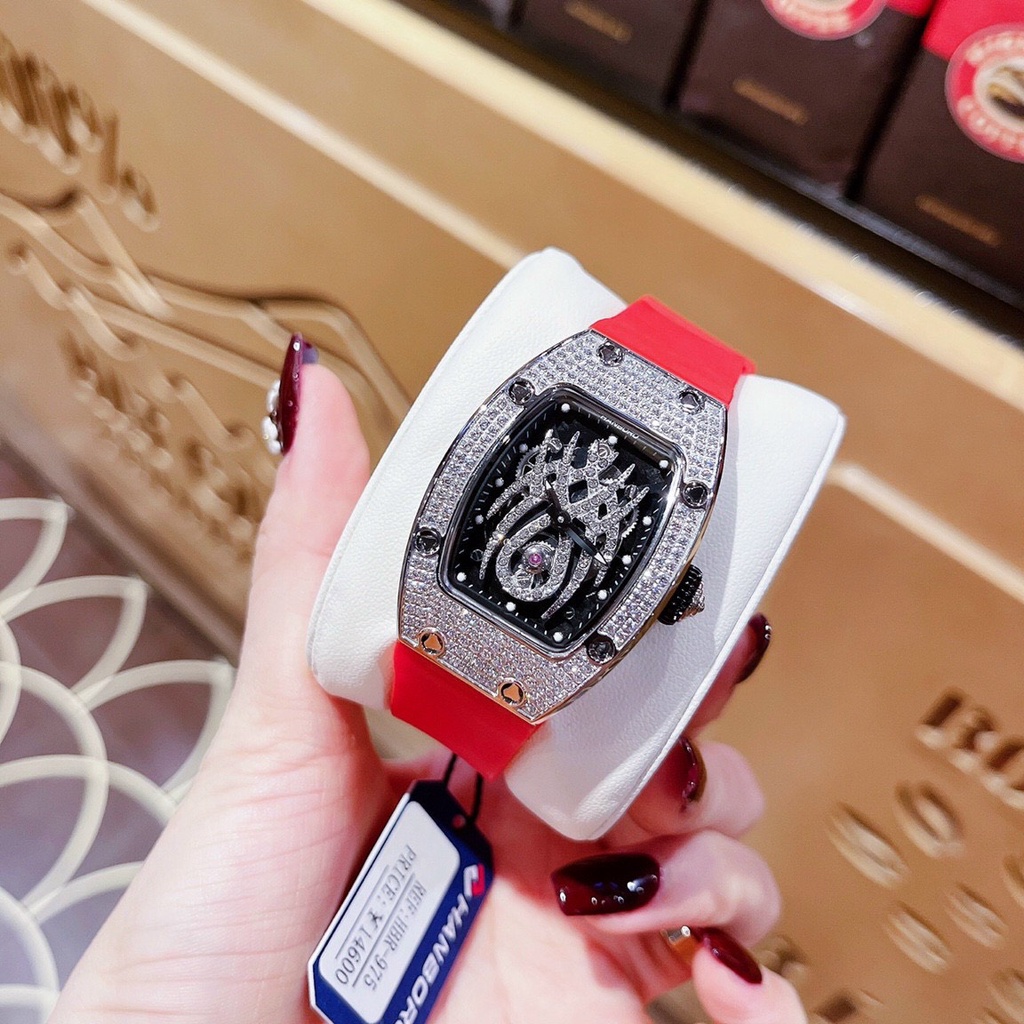 Đồng Hồ Nam Nữ Hanboro Nam Máy Automatic, Nữ Máy Pin , Dây Cao Su Màu Đỏ , Size 36mm/48mm