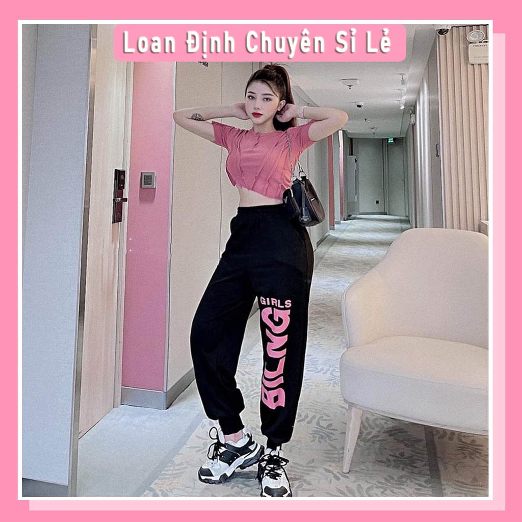 Set bộ thể thao croptop bling mix quần joggger bo gấu siêu chất