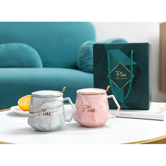 Ly cốc sứ có nắp vân đá FINE có HỘP QUÀ cực đẹp | BigBuy360 - bigbuy360.vn