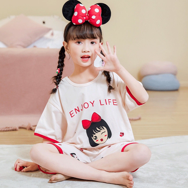 Bộ Đồ Ngủ Cotton Mỏng Tay Ngắn Phong Cách Mới Cho Bé Gái