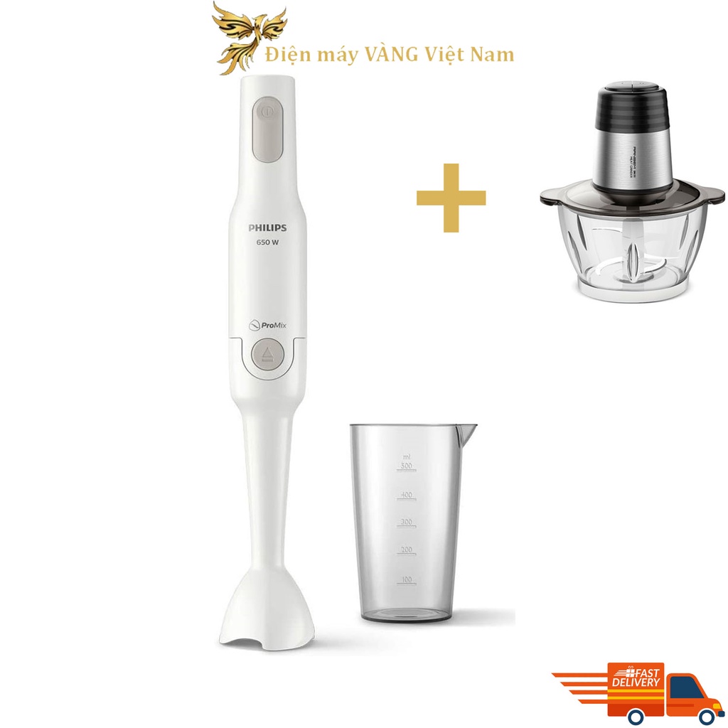 [Mã ELHADEV giảm 4% đơn 300K] Combo Máy xay sinh tố cầm tay Philips HR2531 kèm máy xay thịt thực phẩm cối thủy tinh