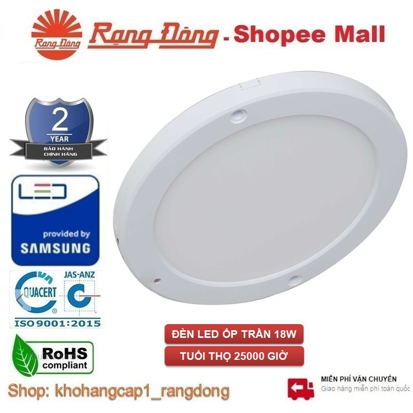 [SIÊU RẺ] Đèn LED Ốp Trần Siêu Mỏng Rạng Đông 18W Փ220, ChipLED Samsung, Kiểu Dáng Hàn Quốc
