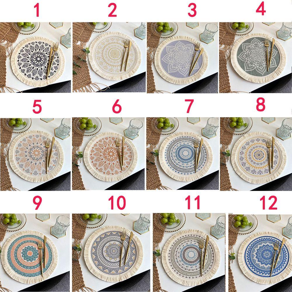 Tấm Lót Bàn Ăn WMES15H|Khăn Trải Bàn Tròn Vải Cotton Bện Thêu Họa Tiết Phong Cách Bohemian Trang Trí Nhà Cửa