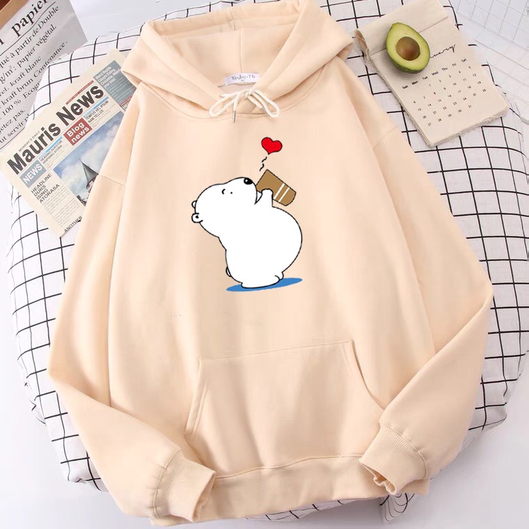 Áo Hoodie Gấu uống nước, Áo nỉ Unisex from rộng, Chất nỉ ấm mặc không xù, thiết kế phong cách - MODY