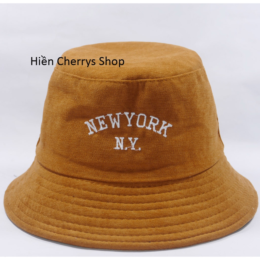 Mũ bucket vành cụp ❤️Nón tai bèo thêu chữ New yourk NY chất nhung cao cấp form unisex nam nữ 2022